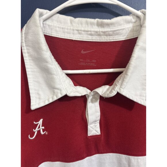 Nike Campus Collection Alabama Crimson Tide Rugby Shirt Sz XL Cotton Red & White - Picture 2 of 5